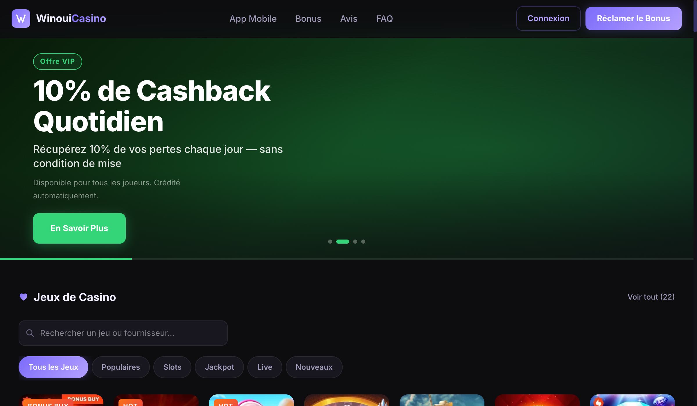 Site francais se presentant comme le casino officiel WinOui